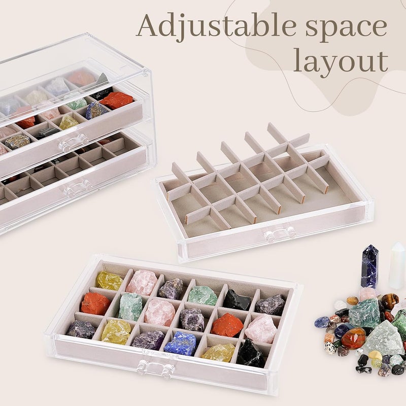 Bfttlity Acrylic Rock Display Case, 72 Grids Rock Collection Box for Kids, Clear Display Cases for Stones Collectibles Gemstone Crystals Storage Boxes (72 Grids) - Image 4